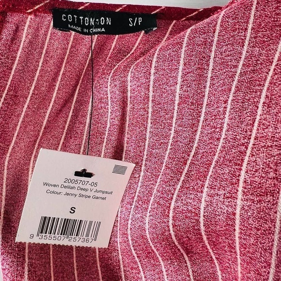 Cotton-on jenny stripe garnet delilah deep v-Neck jumpsuit - Picture 6 of 11